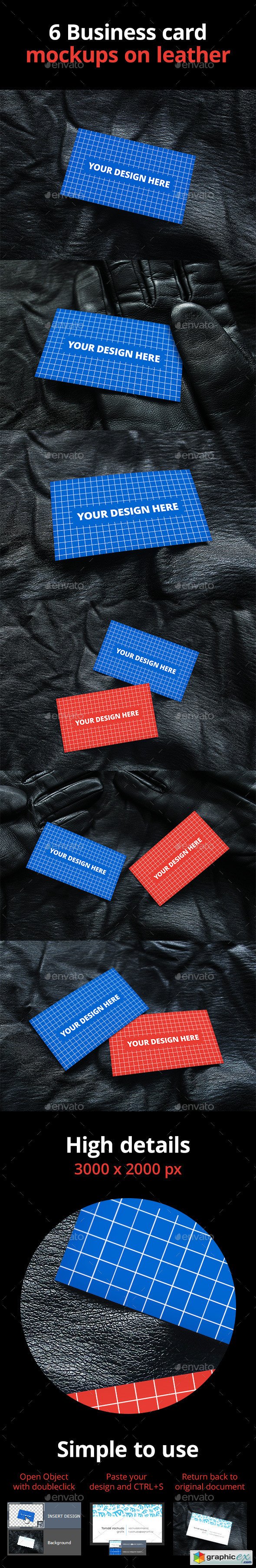 6 Business Card Mockups on Leather
