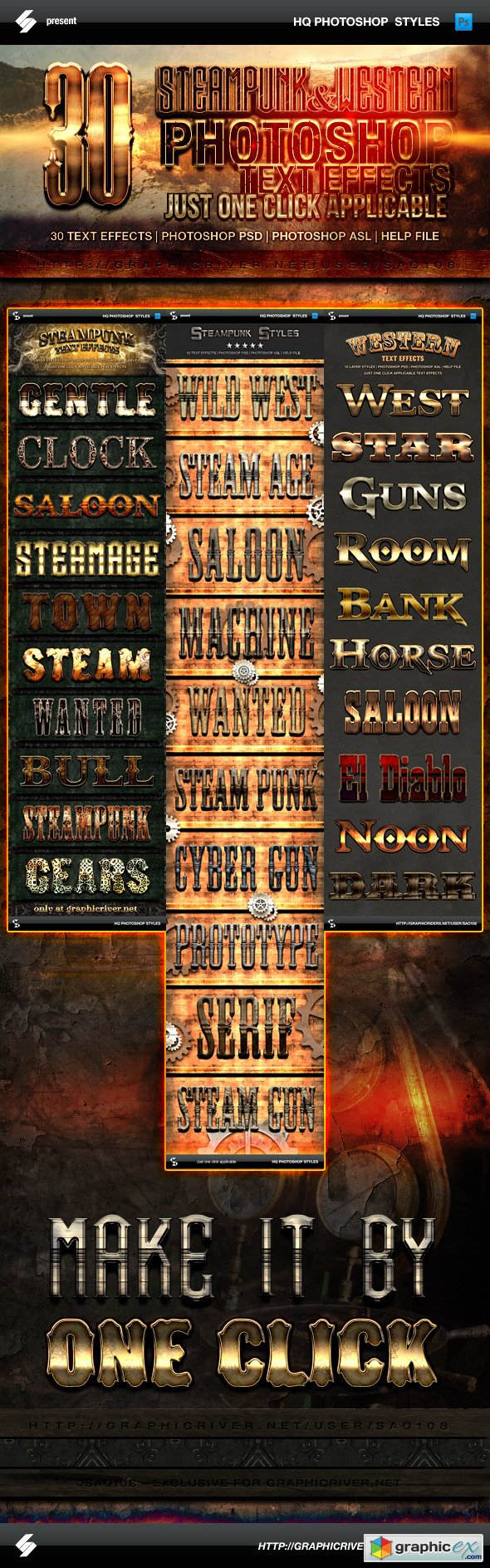 Steampunk and Western Text Effects Bundle