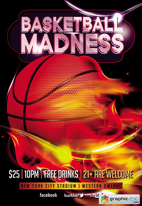Basketball Madness Premium Club flyer PSD Template