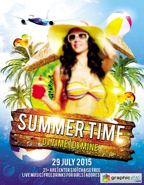 Summer Time Flyer PSD Template + FB Cover
