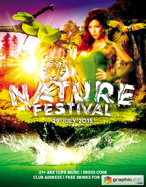 Nature Festival Flyer PSD Template + FB Cover