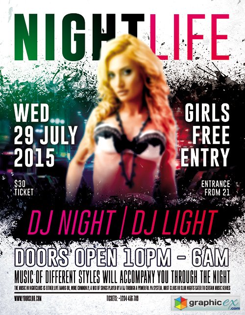 Nightlife Flyer PSD Template + FB Cover