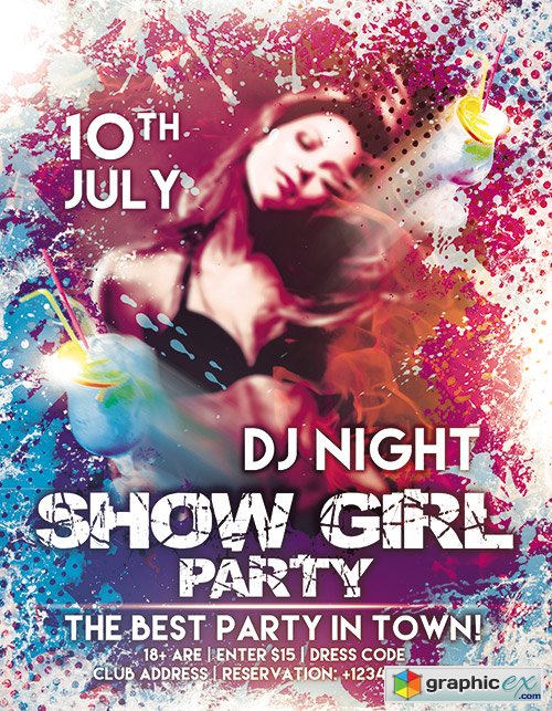 Show Girl Party Flyer PSD Template + FB Cover