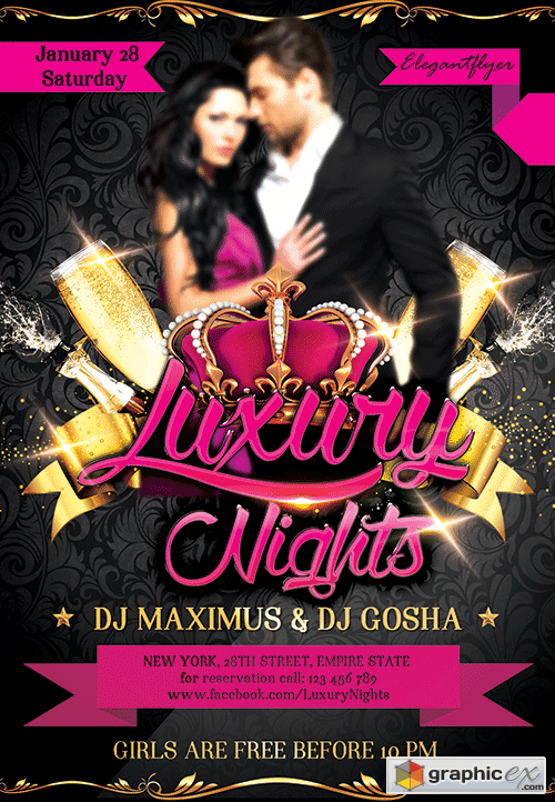 Luxury Nights 2 Flyer PSD Template + FB Cover