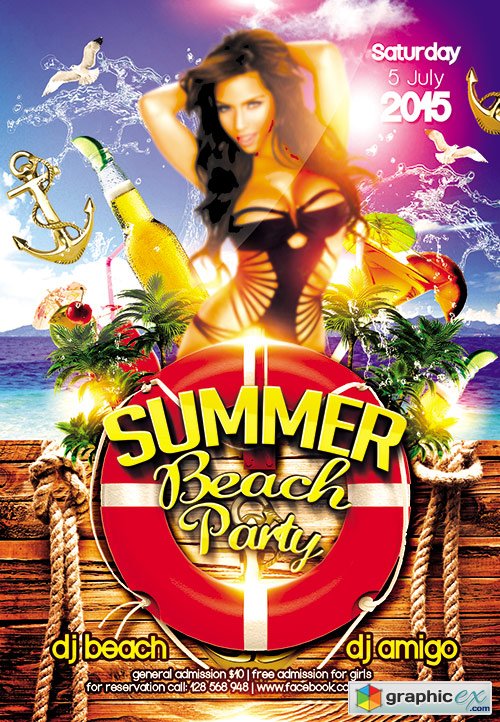 Summer Beach Party 2 Flyer PSD Template + FB Cover