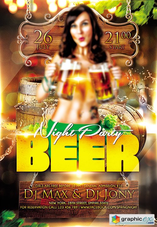 Beer night party Flyer PSD Template + FB Cover