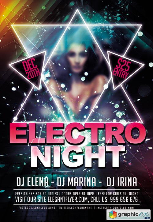  Electro Night Premium Club flyer PSD Template + FB Cover