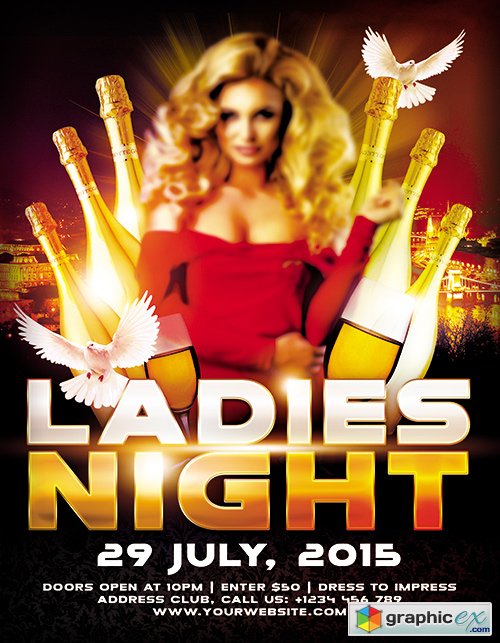 Ladies Night Design V02 Flyer PSD Template + FB Cover
