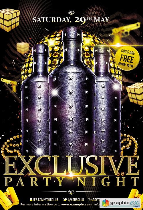 Exclusive Party Premium Club flyer PSD Template + FB Cover