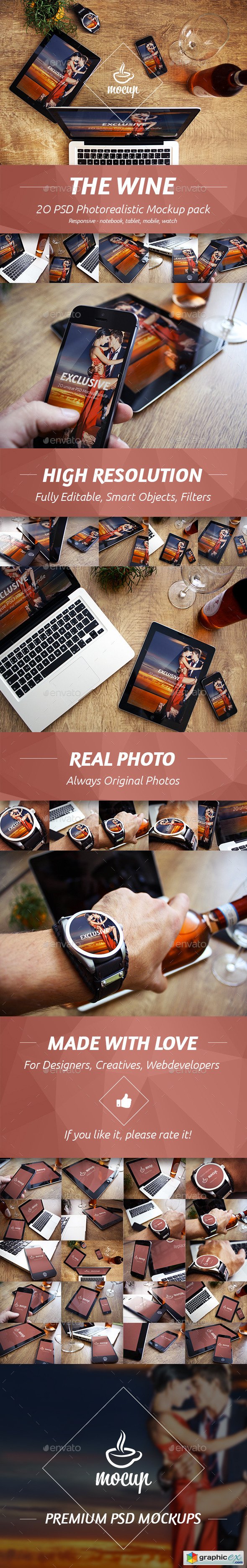 The Wine - 20 PSD Photorealistic Mockup Pack