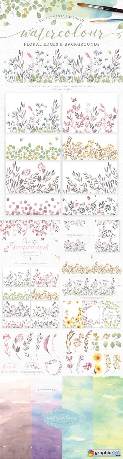 Watercolor floral edges+backgrounds » Free Download Vector Stock Image ...