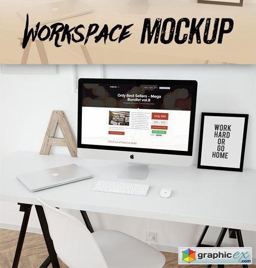 Workspace With iMac Presentation Mock-Up Template