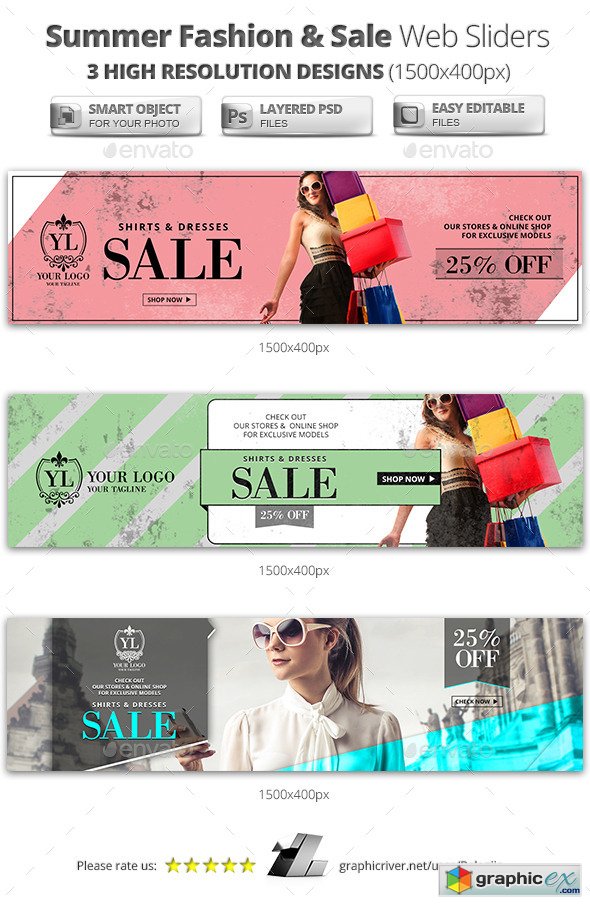 Summer Sale & Fashion Web Sliders