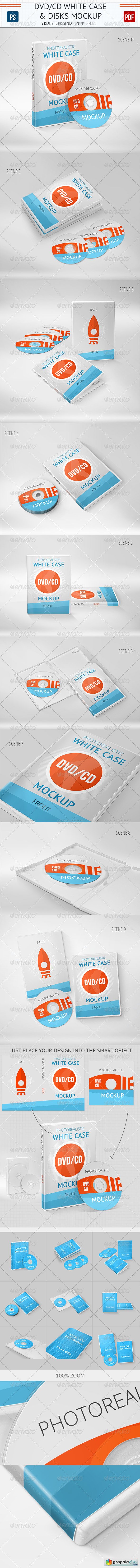 Realistic DVD/CD Mockup White Case & Disks