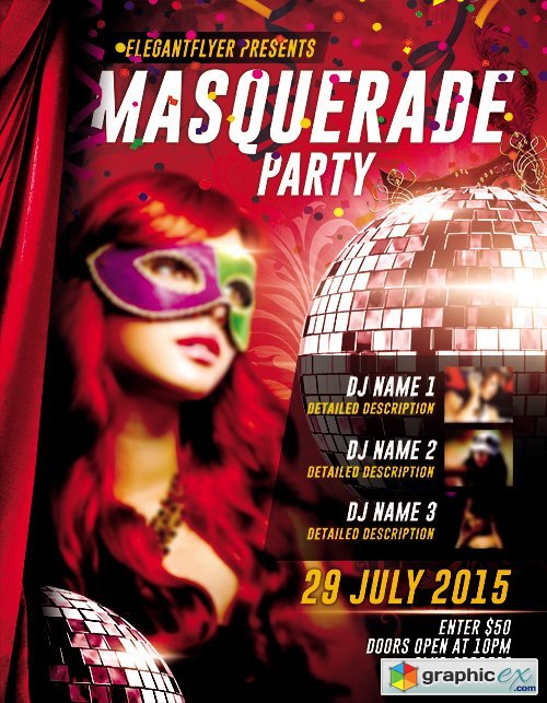 Masquerade Party Flyer PSD Template + FB Cover