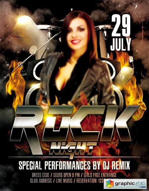 Rock Night Flyer PSD Template + FB Cover