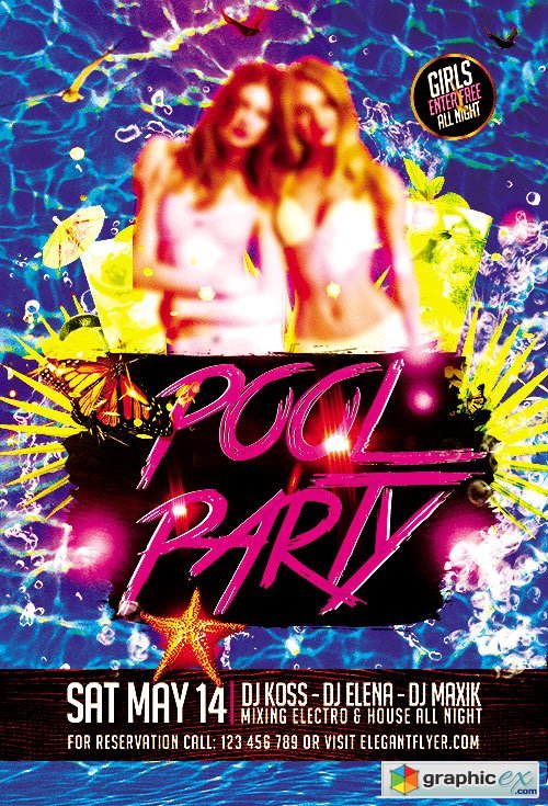Pool Party Premium Club flyer PSD Template + FB Cover