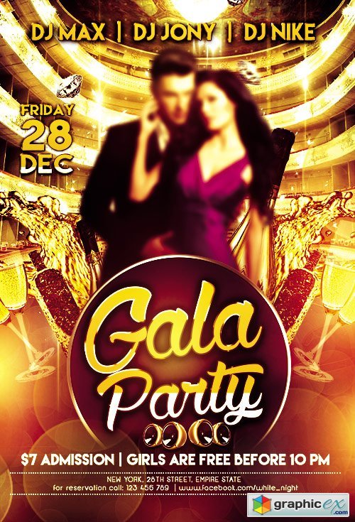 Gala Party Flyer PSD Template + FB Cover