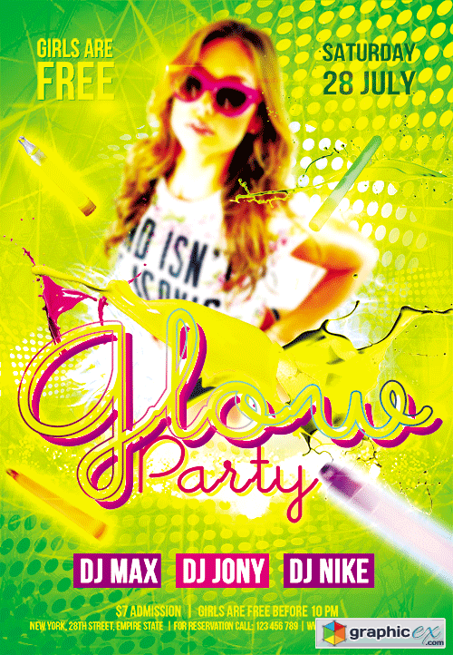 Glow Party 3 Flyer PSD Template + FB Cover