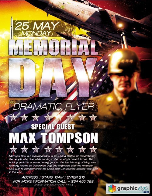 Memorial Day Flyer Flyer PSD Template + FB Cover
