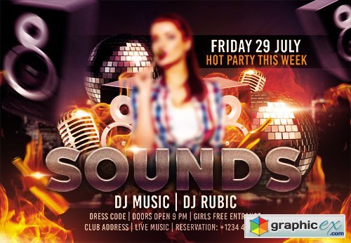 Sounds Flyer Horizontal Flyer PSD Template + FB Cover