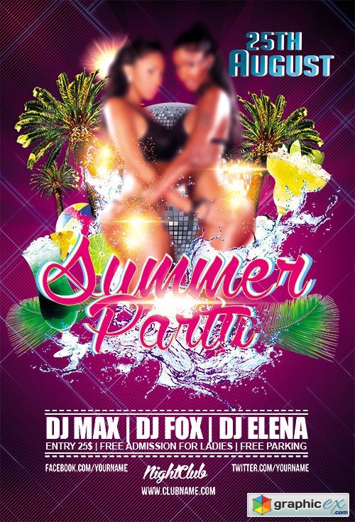 Summer Sound Horizontal Flyer PSD Template + FB Cover