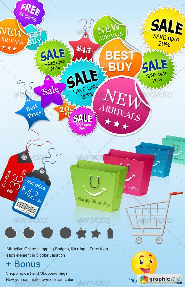 Badges, Price Tags & Shopping Bags for Online Shop