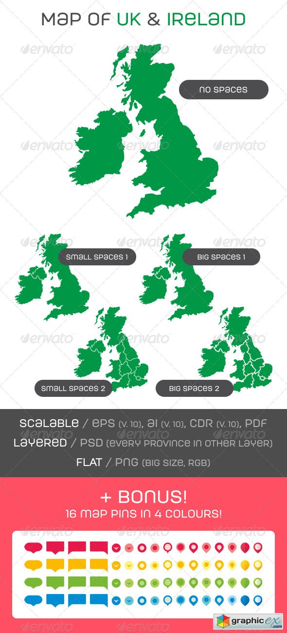 Map of UK and Ireland with Map Pins