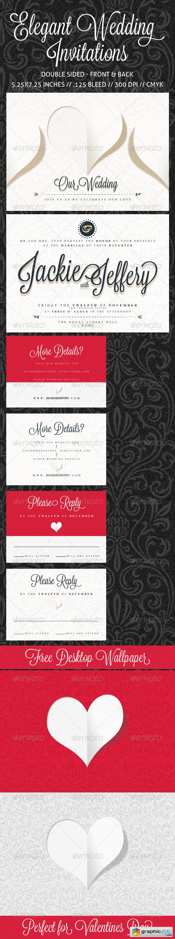 Elegant Wedding Invitation, RSVP and Info Card