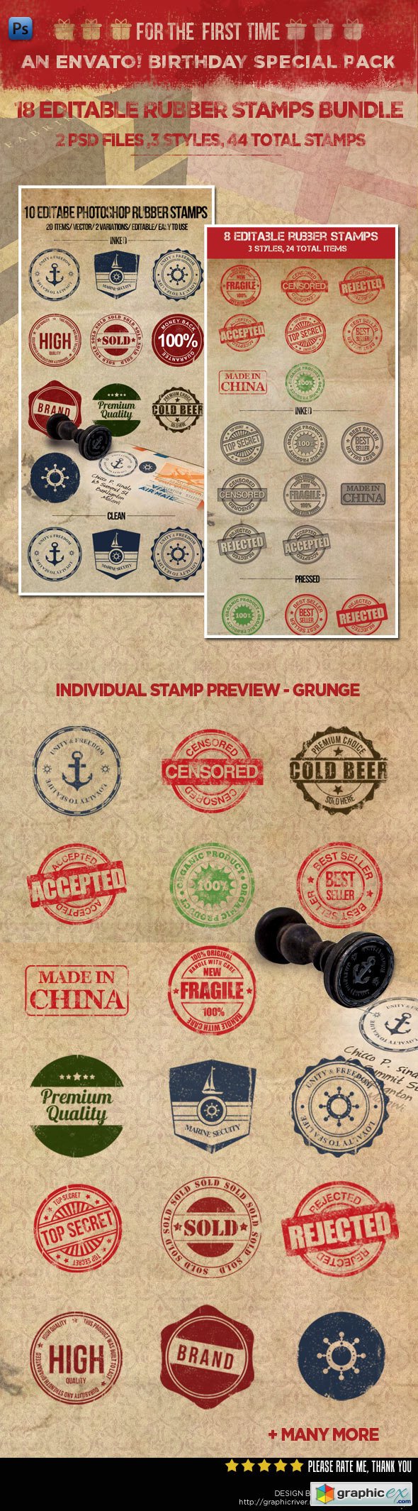 18 Editable Rubber Stamps Bundle