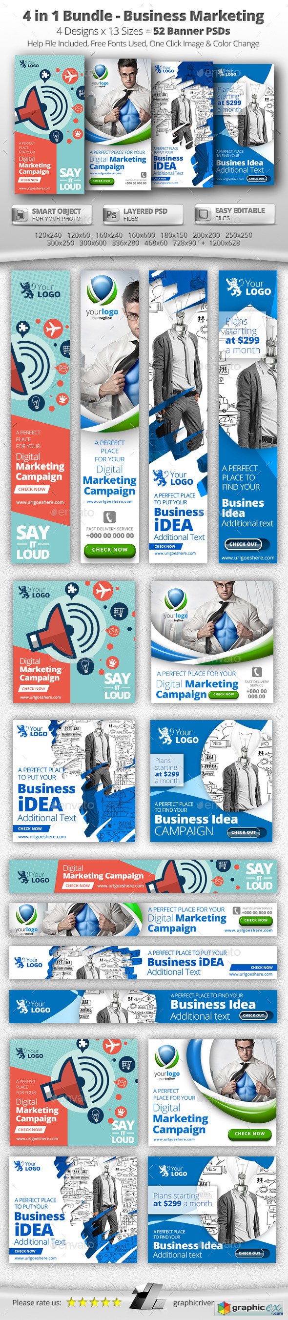 52 Business Marketing Web Banners - 4 in 1 Bundle