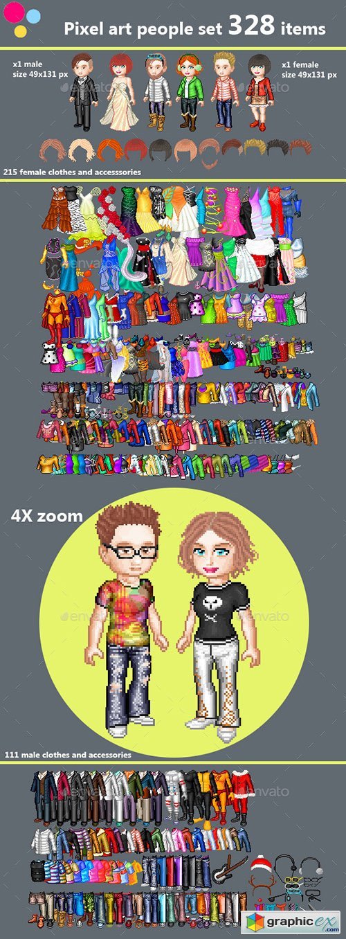 Pixel art couple character creation set