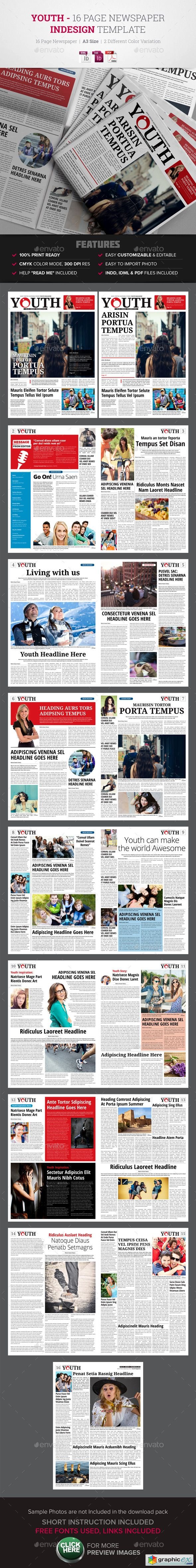 Youth - 16 Page Newspaper Indesign Template