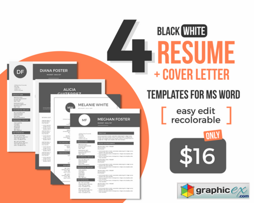 Black white Word resume bundle