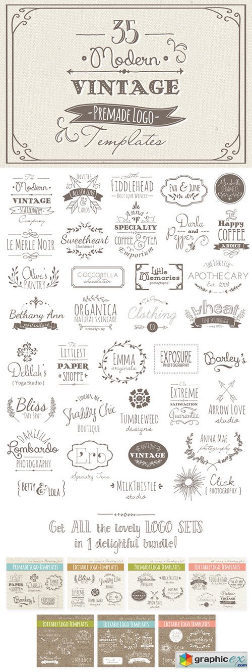 35 Hand Drawn Logos Bundle