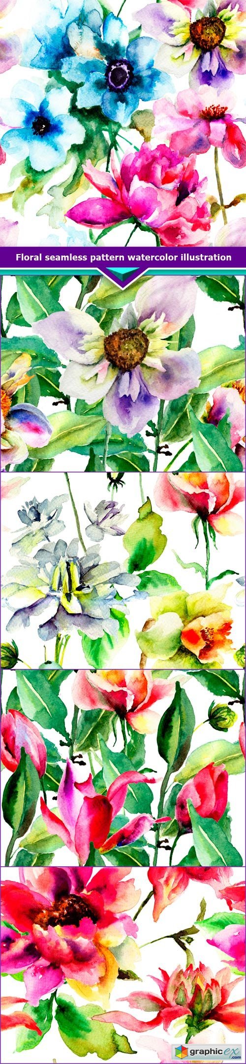Floral seamless pattern watercolor illustration 5x JPEG