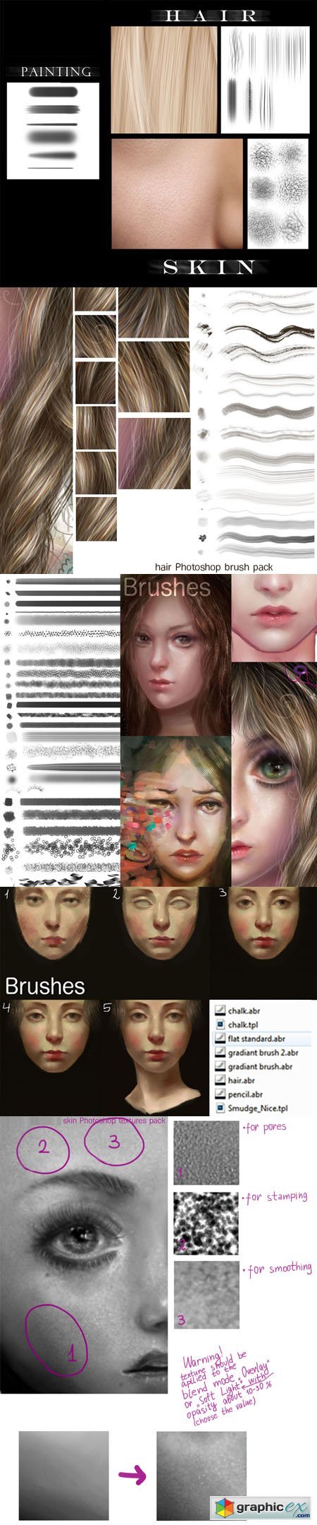 Skin & Hair Photoshop Brushes Pack + Textures