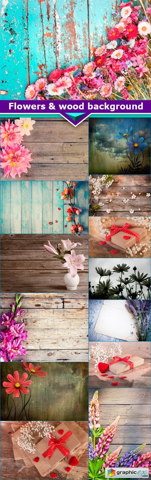 Flowers & wood background 14x JPEG