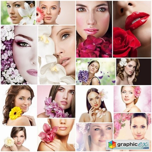 Beautiful female face with flowers - 25 HQ Jpg