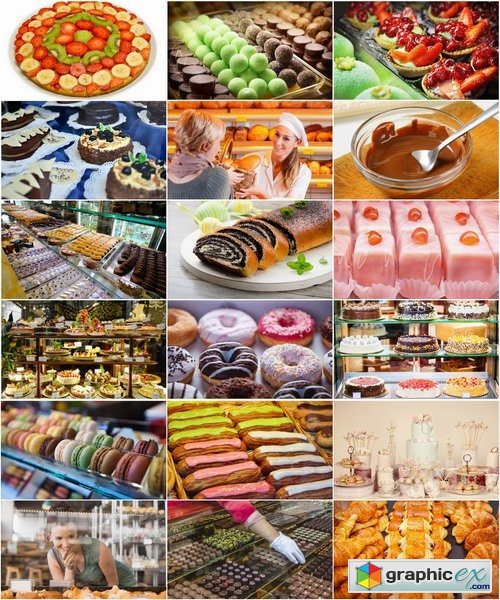 Collection of different sweets pastry cake pie shop selling candy 25 HQ Jpeg
