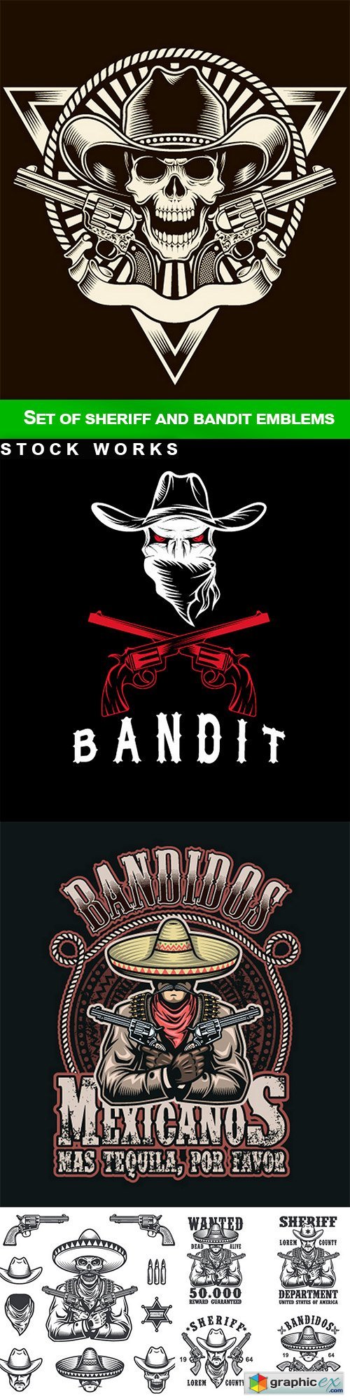 Set of sheriff and bandit emblems - 5 EPS