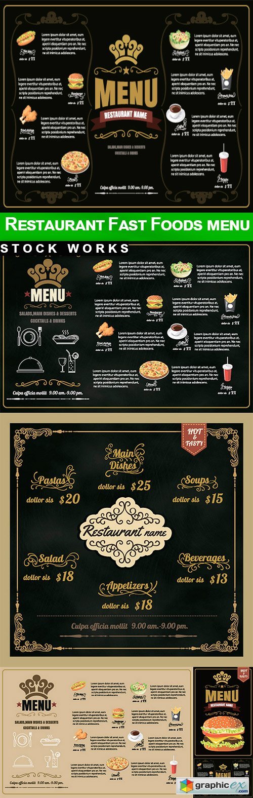 Restaurant Fast Foods menu - 5 EPS