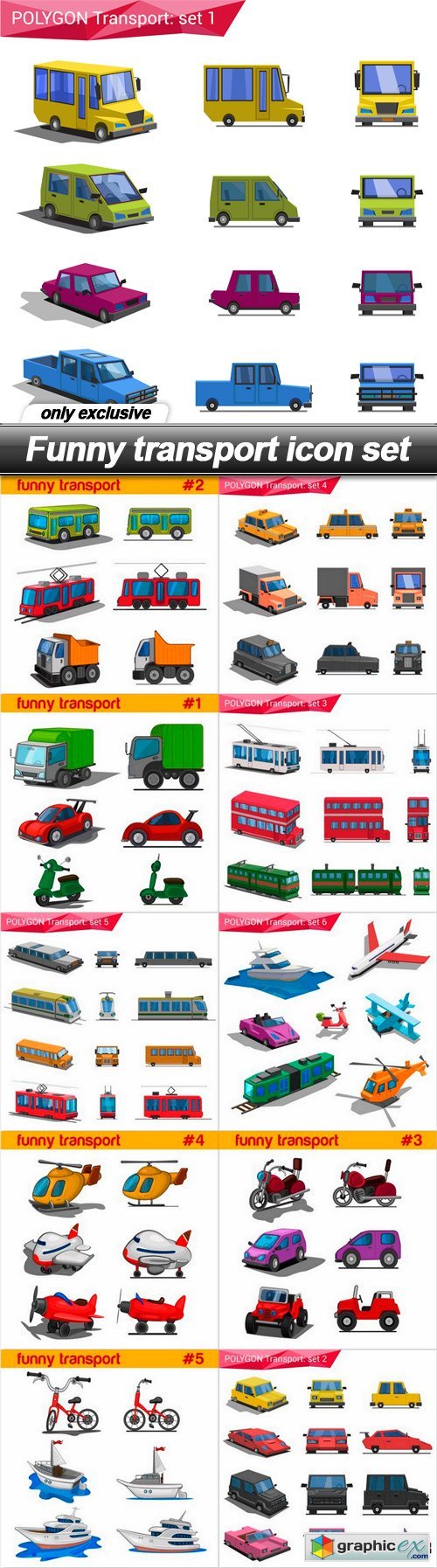 Funny transport icon set - 11 EPS
