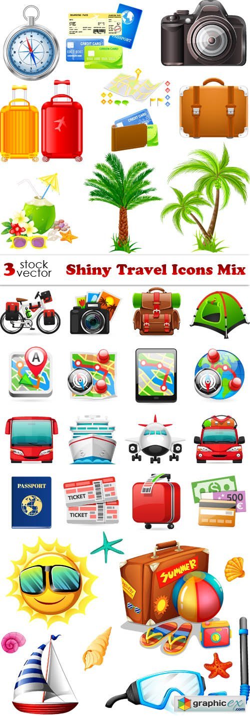 Vectors - Shiny Travel Icons Mix