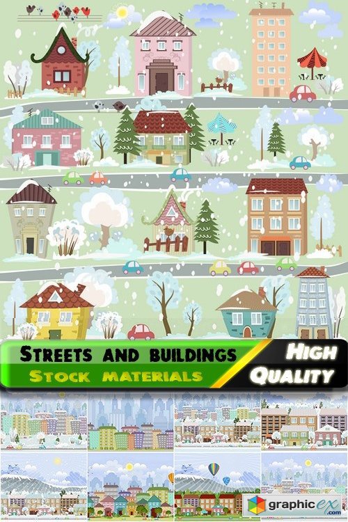 Toons streets and buildings illustrations - 25 Eps