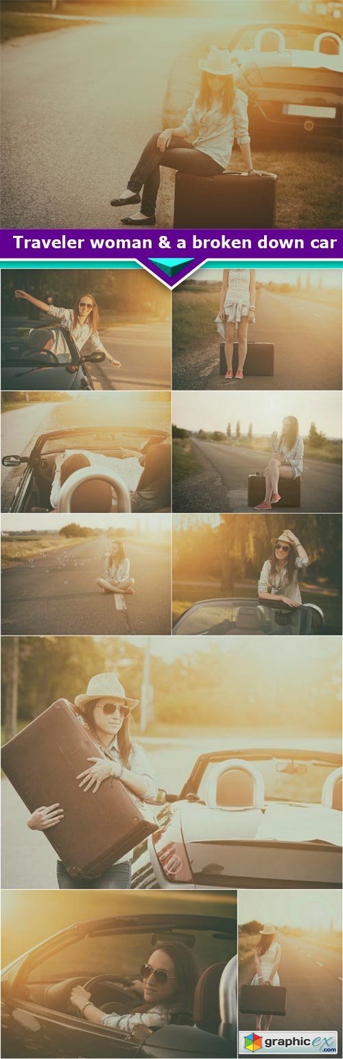Traveler woman and a broken down car 10x JPEG