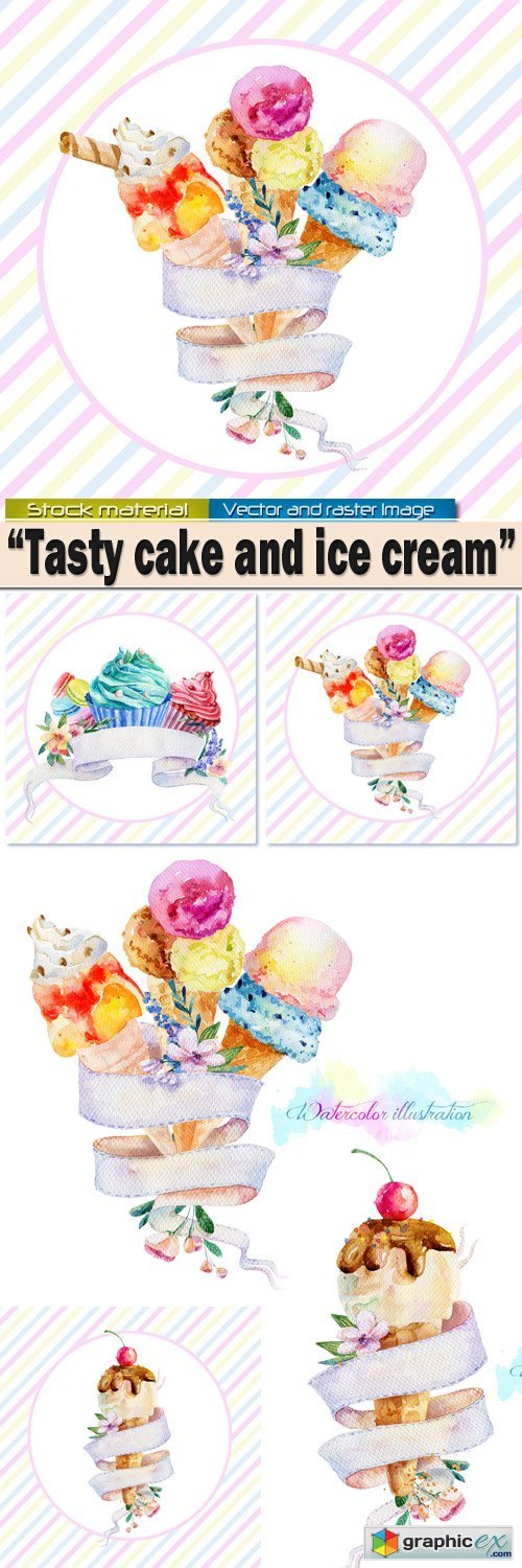 Tasty ice cream and cake