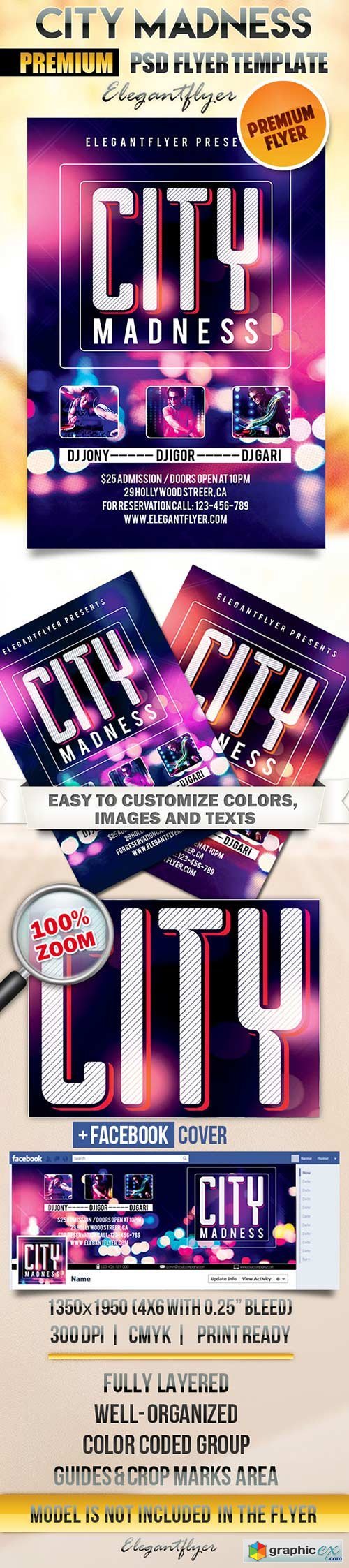 City Madness Flyer PSD Template + Facebook Cover