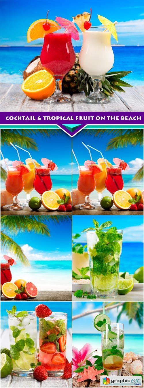 Cocktail & tropical fruit on the beach 7x JPEG
