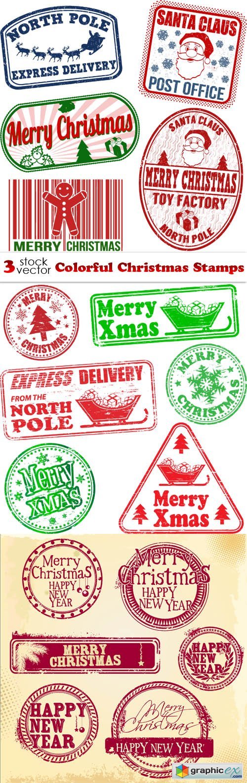 Vectors - Colorful Christmas Stamps